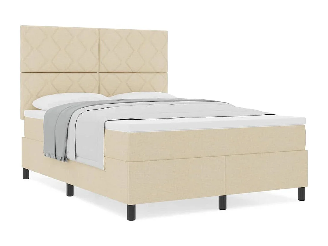 Lit à ressorts avec matelas Crème 140 x 190 cm tissu
