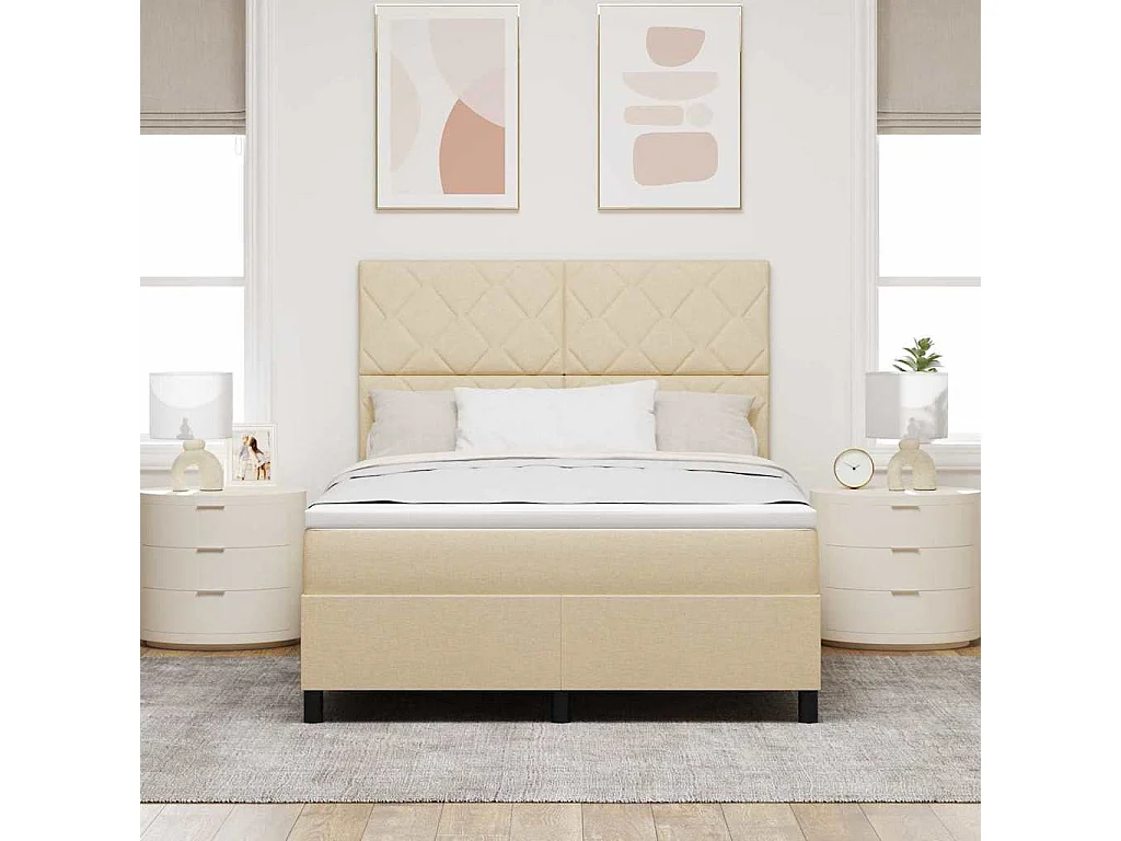 Lit à ressorts avec matelas Crème 140 x 190 cm tissu