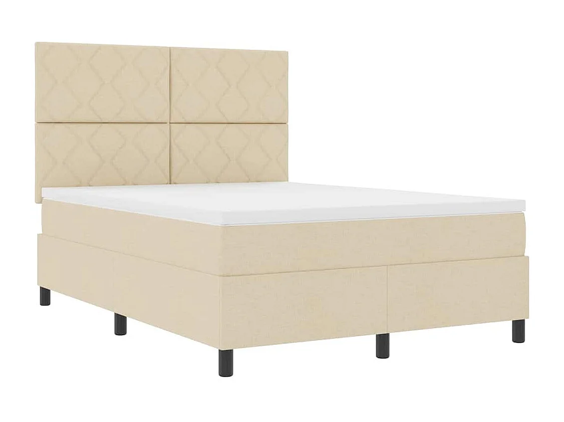 Lit à ressorts avec matelas Crème 140 x 190 cm tissu