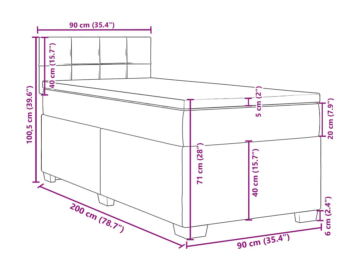 Sommier à lattes de lit avec matelas Noir 90x200 cm Velours