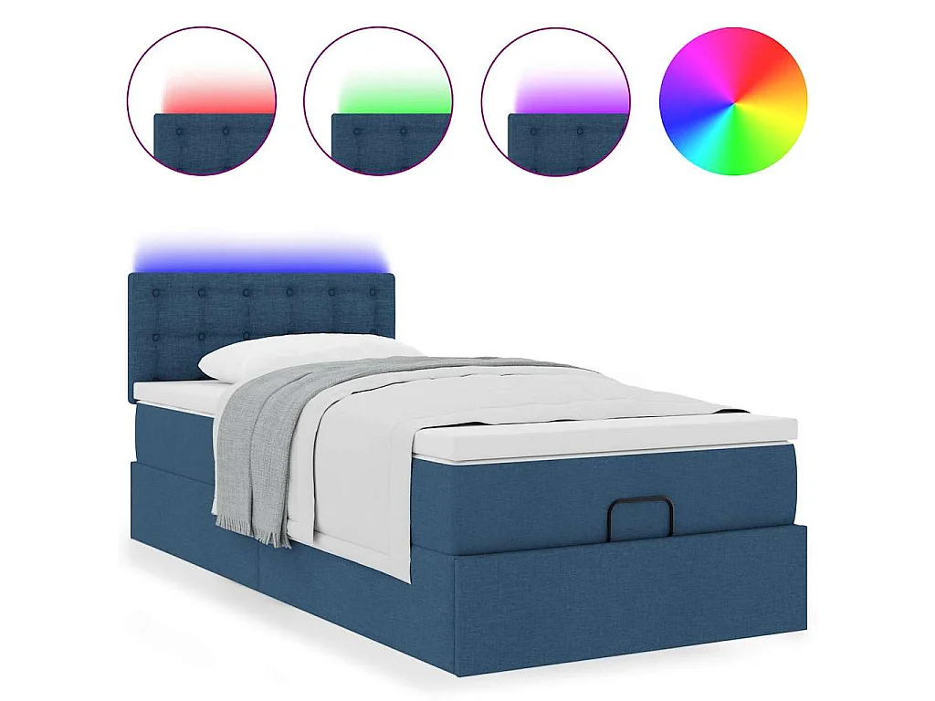 Struttura Letto Pouf con Materasso Blu 90x190 cm in Tessuto