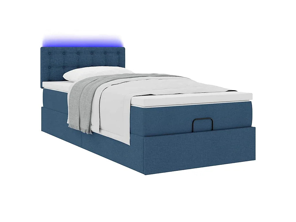 Ottoman-Bett mit Matratze & LEDs Blau 90x190 cm Stoff