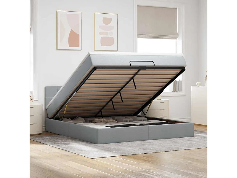 Ottoman-Bett mit Matratze Hellgrau 160x200 cm Stoff
