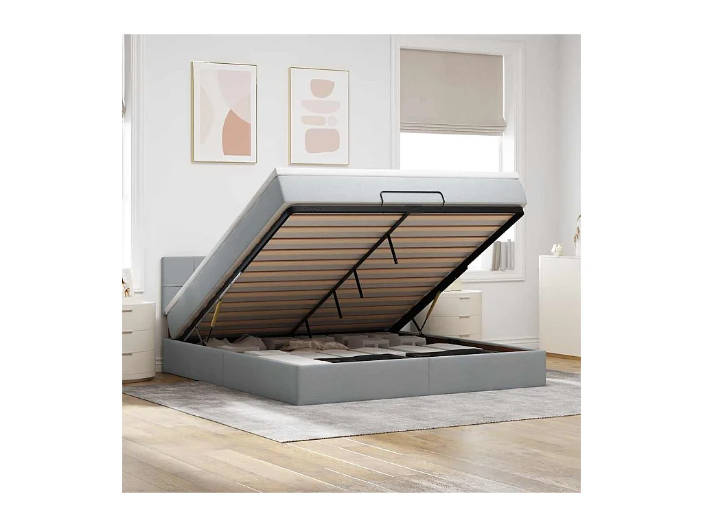 Lit ottoman avec matelas gris clair 160x200 cm tissu