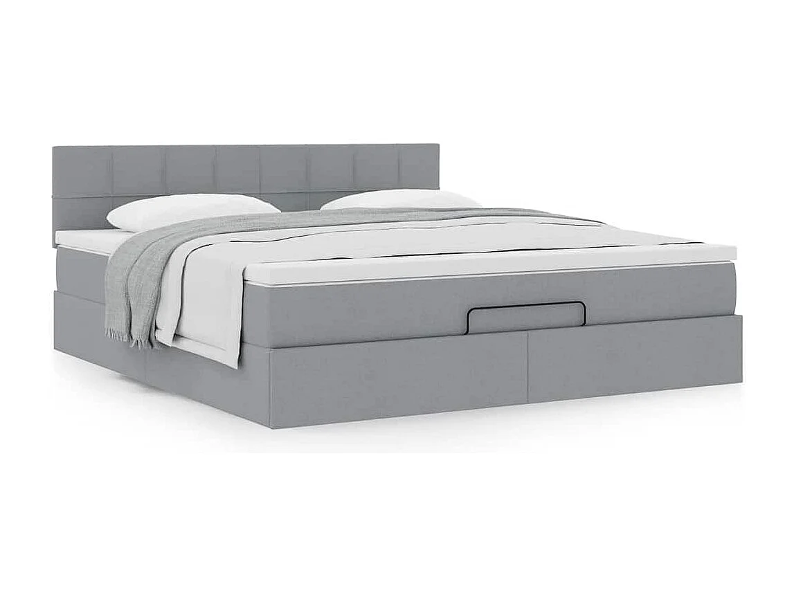 Pouf Letto con Materasso Grigio Chiaro 160x200 cm in Tessuto