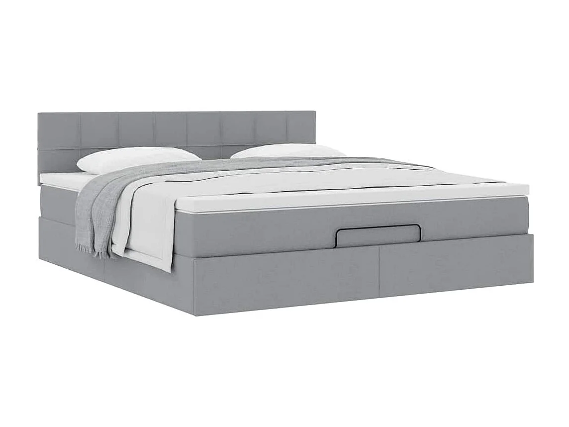 Pouf Letto con Materasso Grigio Chiaro 160x200 cm in Tessuto