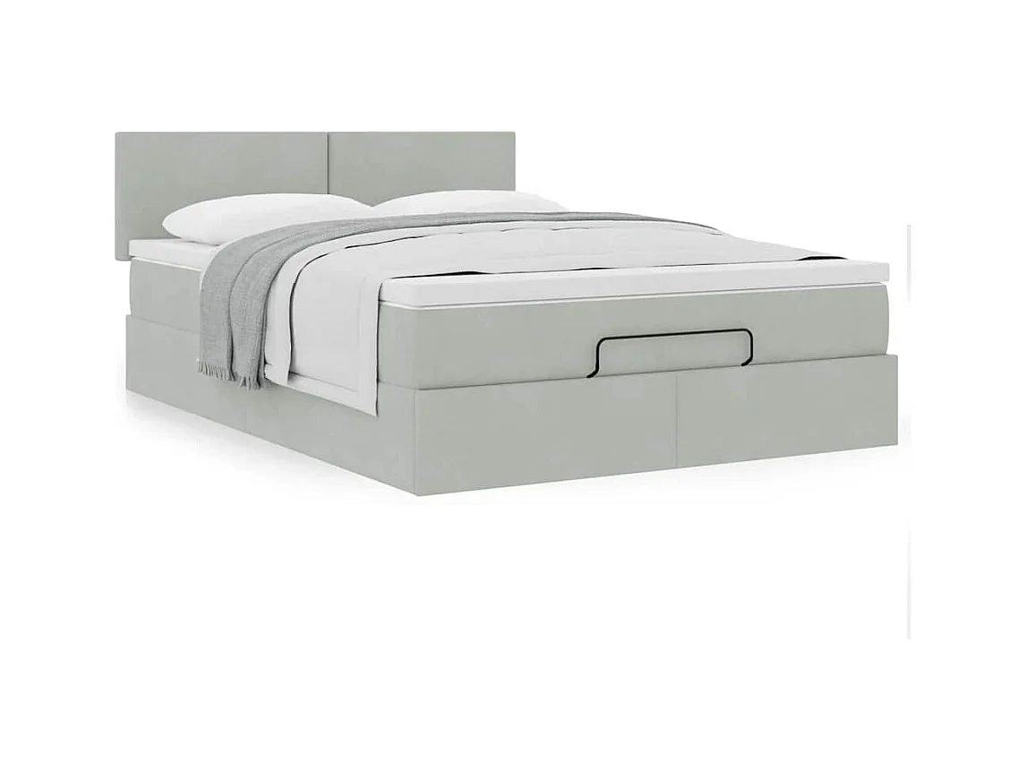 Cadre de lit ottoman et matelas gris clair 140x190 velours