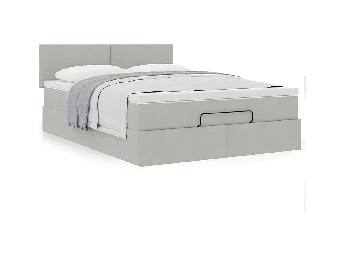 Cadre de lit ottoman et matelas gris clair 140x190 velours