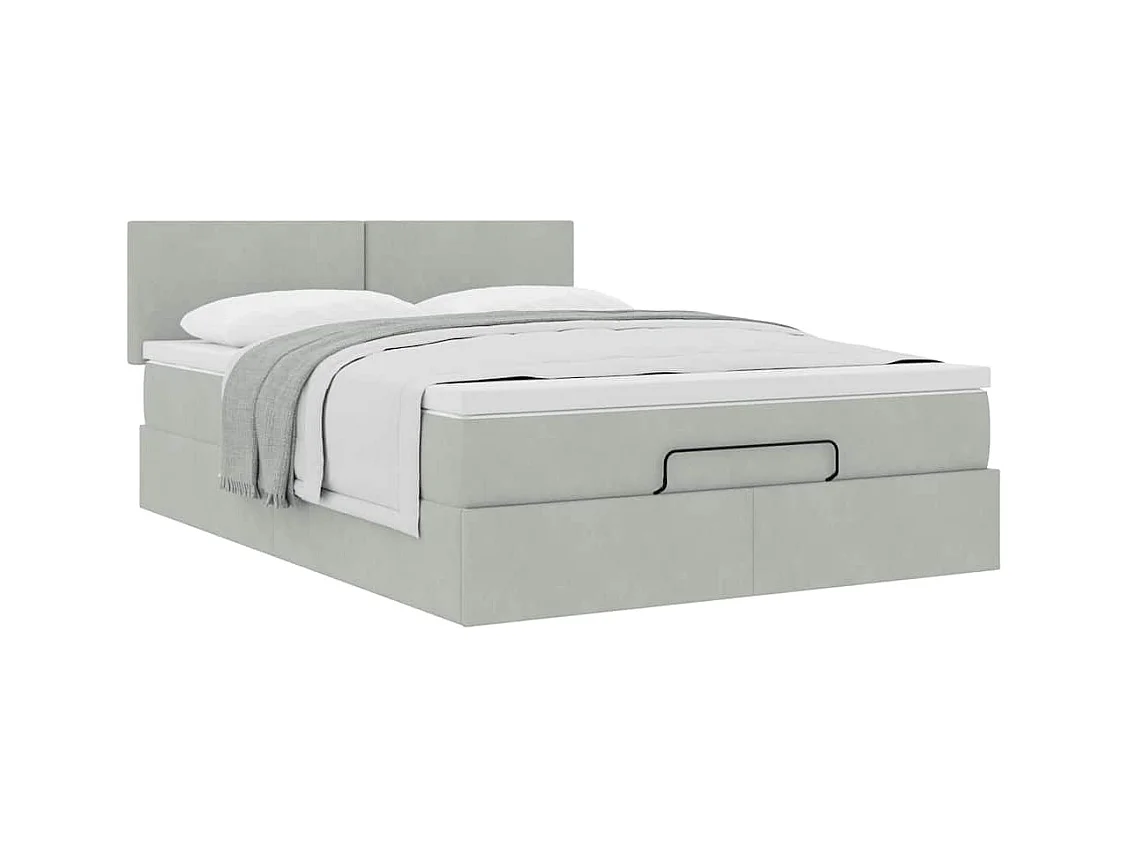 Cadre de lit ottoman et matelas gris clair 140x190 velours