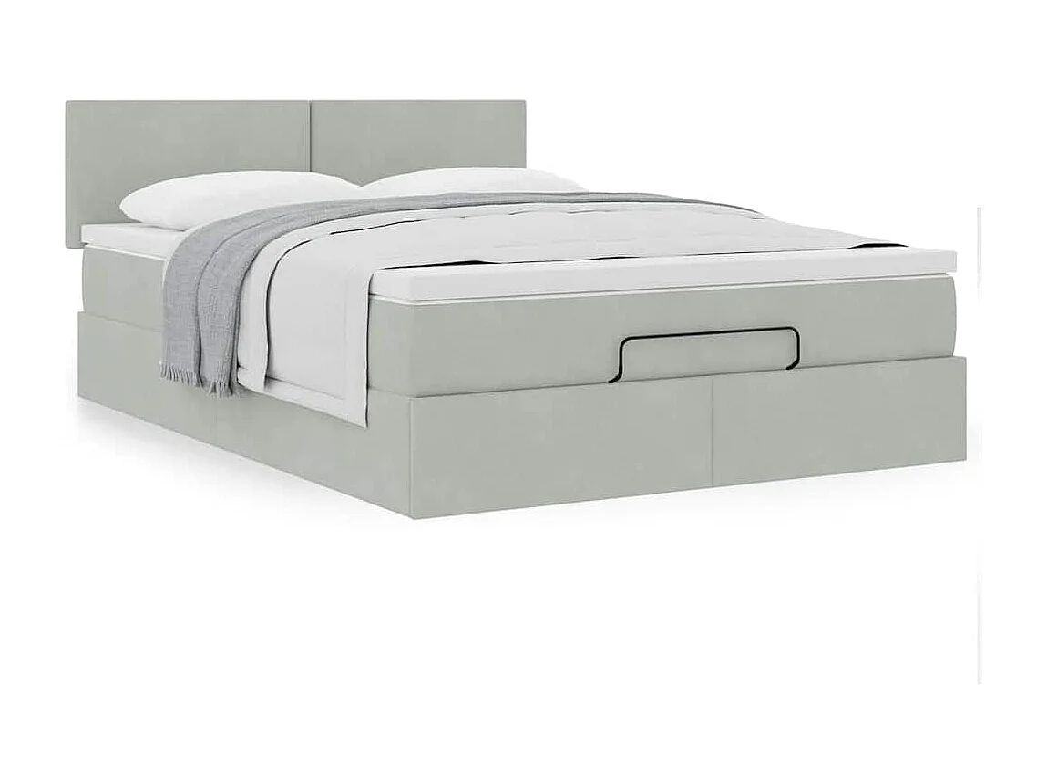 Cadre de lit ottoman et matelas gris clair 140x190 velours
