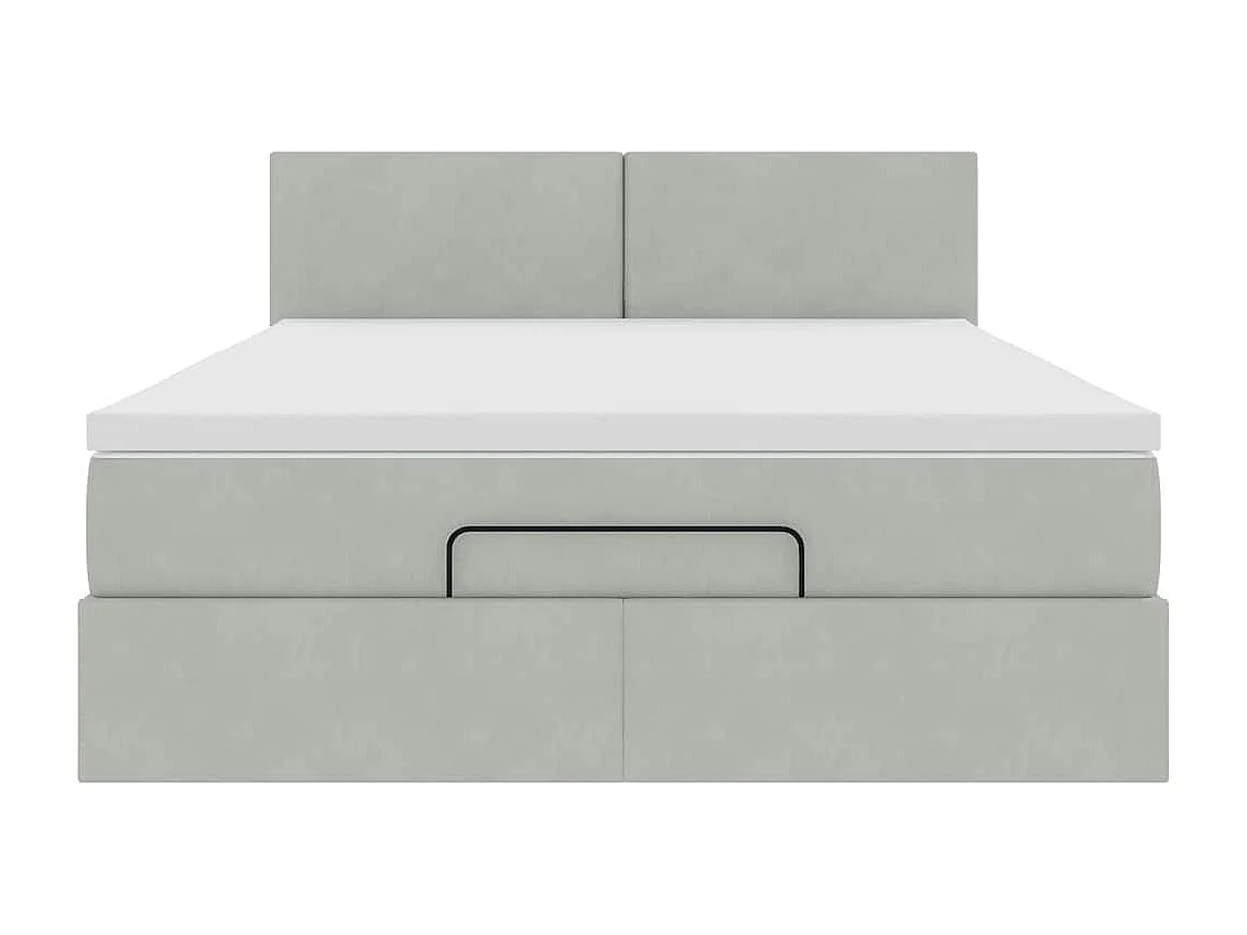 Cadre de lit ottoman et matelas gris clair 140x190 velours