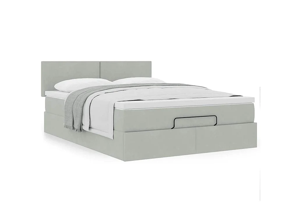 Ottoman bed met matras 140x190cm fluweel lichtgrijs