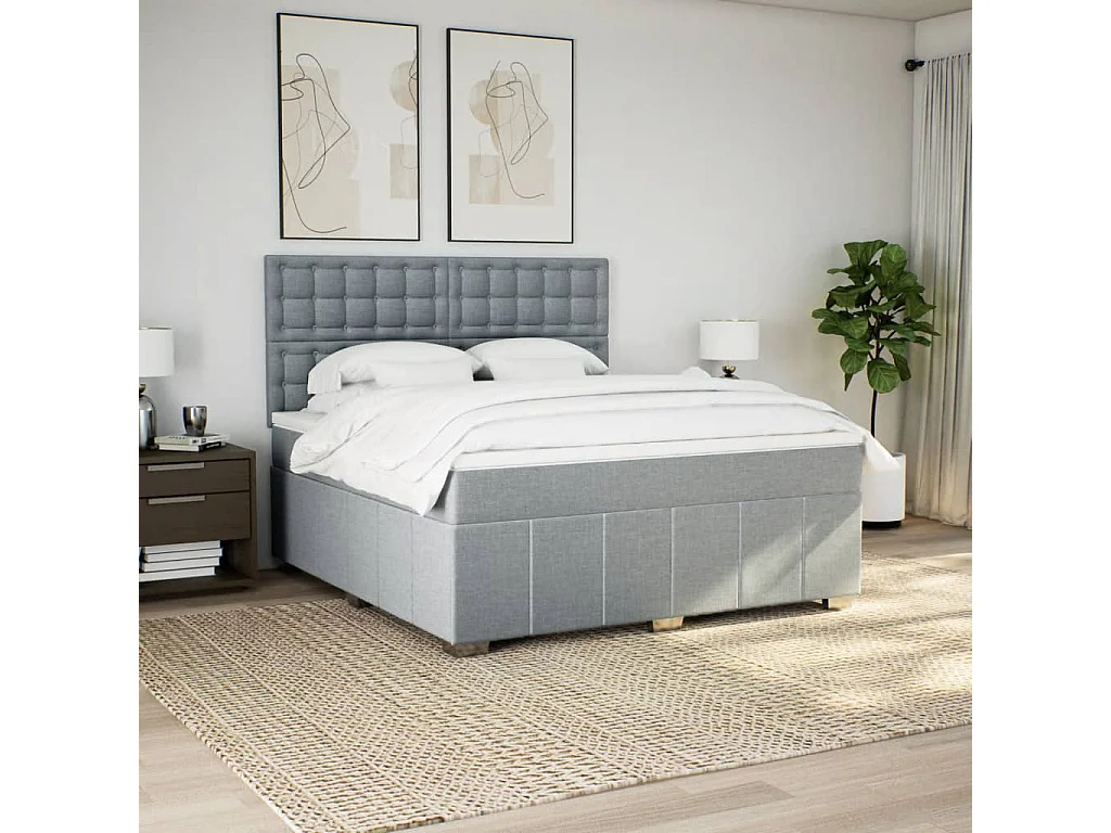 Boxspring met matras stof lichtgrijs 180x200 cm