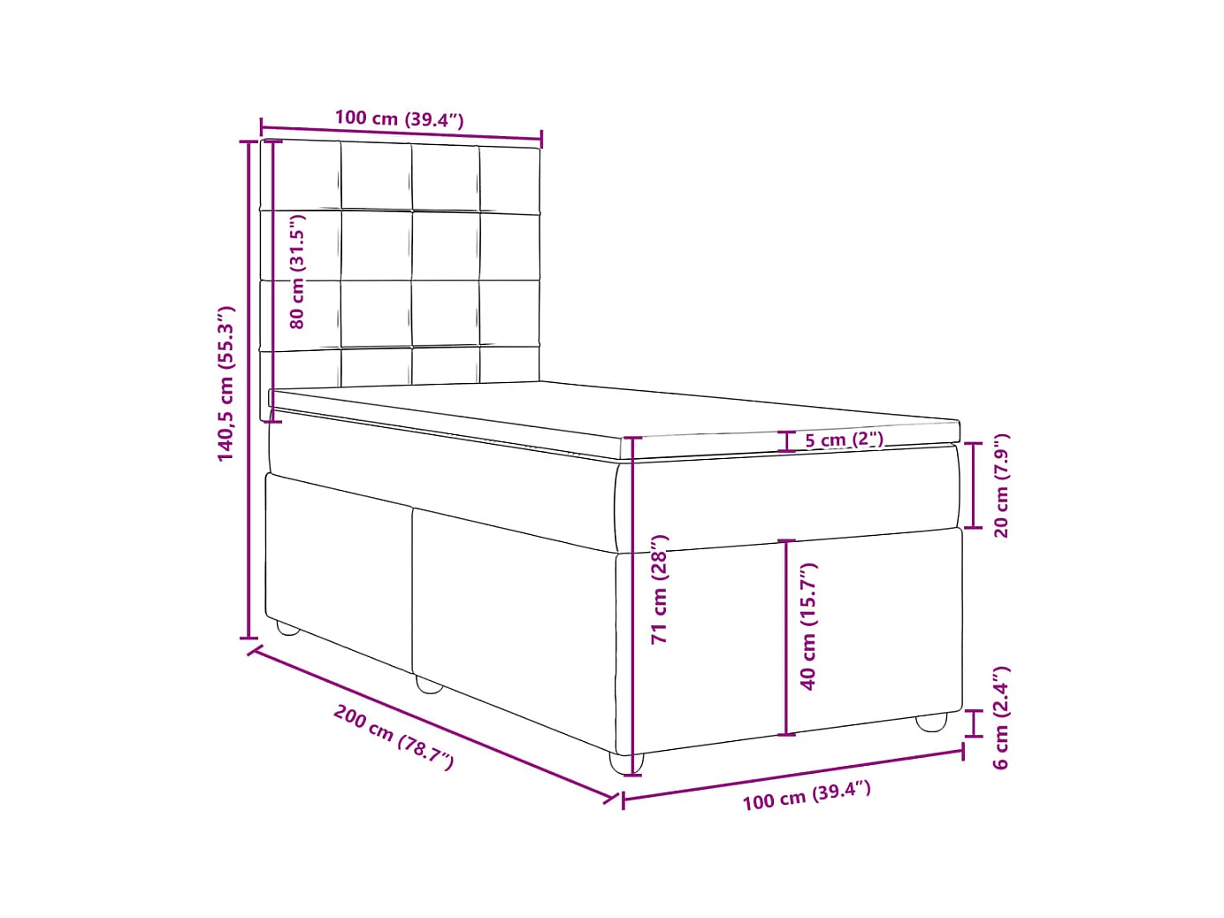 Sommier à lattes de lit avec matelas Taupe 100x200 cm Tissu
