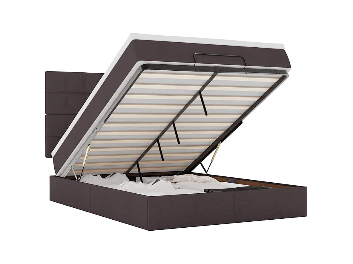 Ottoman-Bett mit Matratze & LEDs Dunkelbraun 140x200 cm Stoff