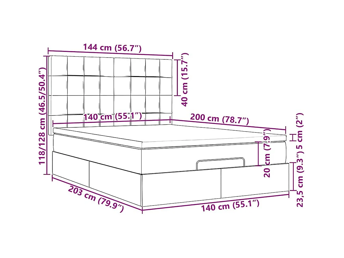 Ottoman-Bett mit Matratze & LEDs Dunkelbraun 140x200 cm Stoff