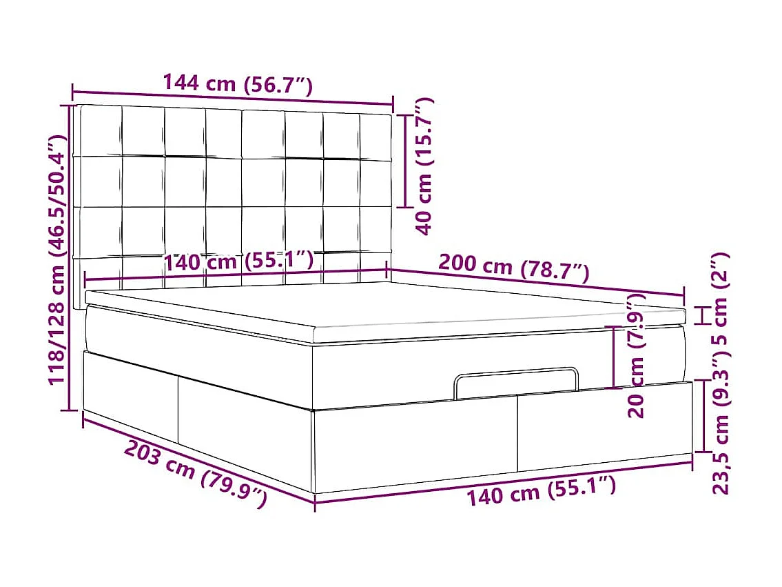 Ottoman-Bett mit Matratze & LEDs Dunkelbraun 140x200 cm Stoff