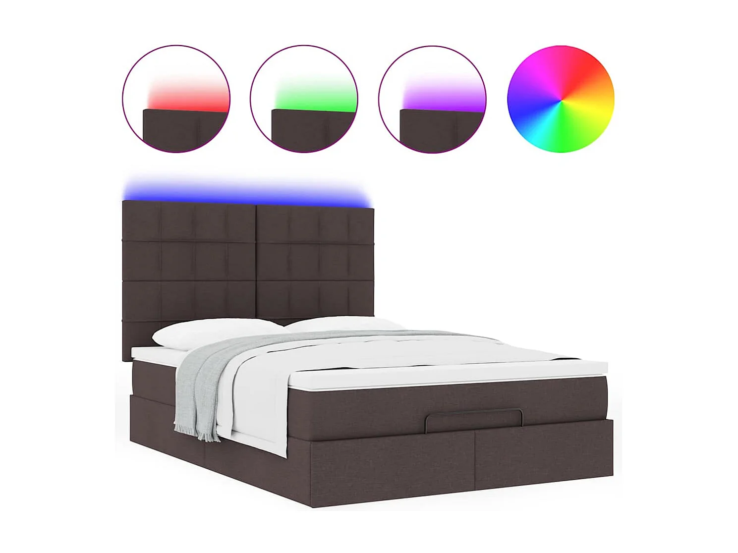 Ottoman-Bett mit Matratze & LEDs Dunkelbraun 140x200 cm Stoff