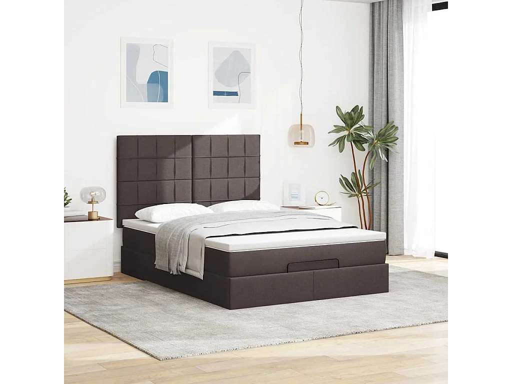 Ottoman bed met matras en LED's 140x200cm stof donkerbruin