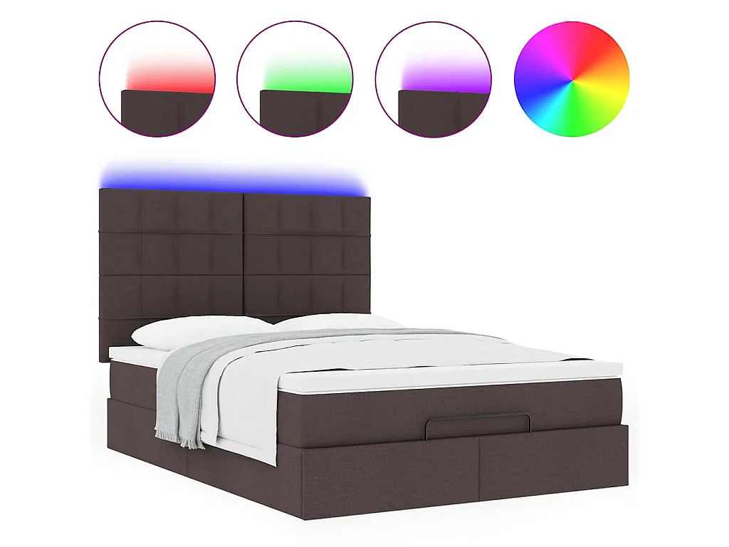 Ottoman bed met matras en LED's 140x200cm stof donkerbruin