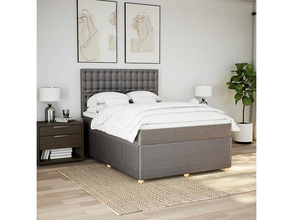 Sommier à lattes de lit avec matelas Taupe 160x200 cm Tissu