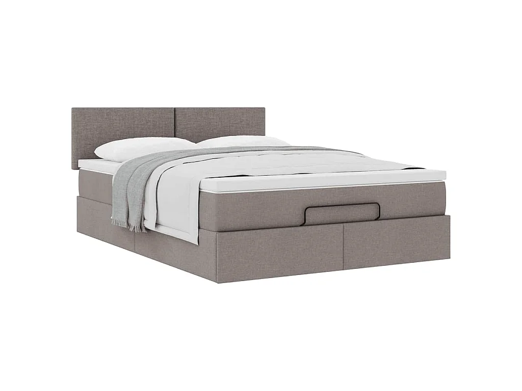 Lit ottoman avec matelas taupe 140x200 cm tissu