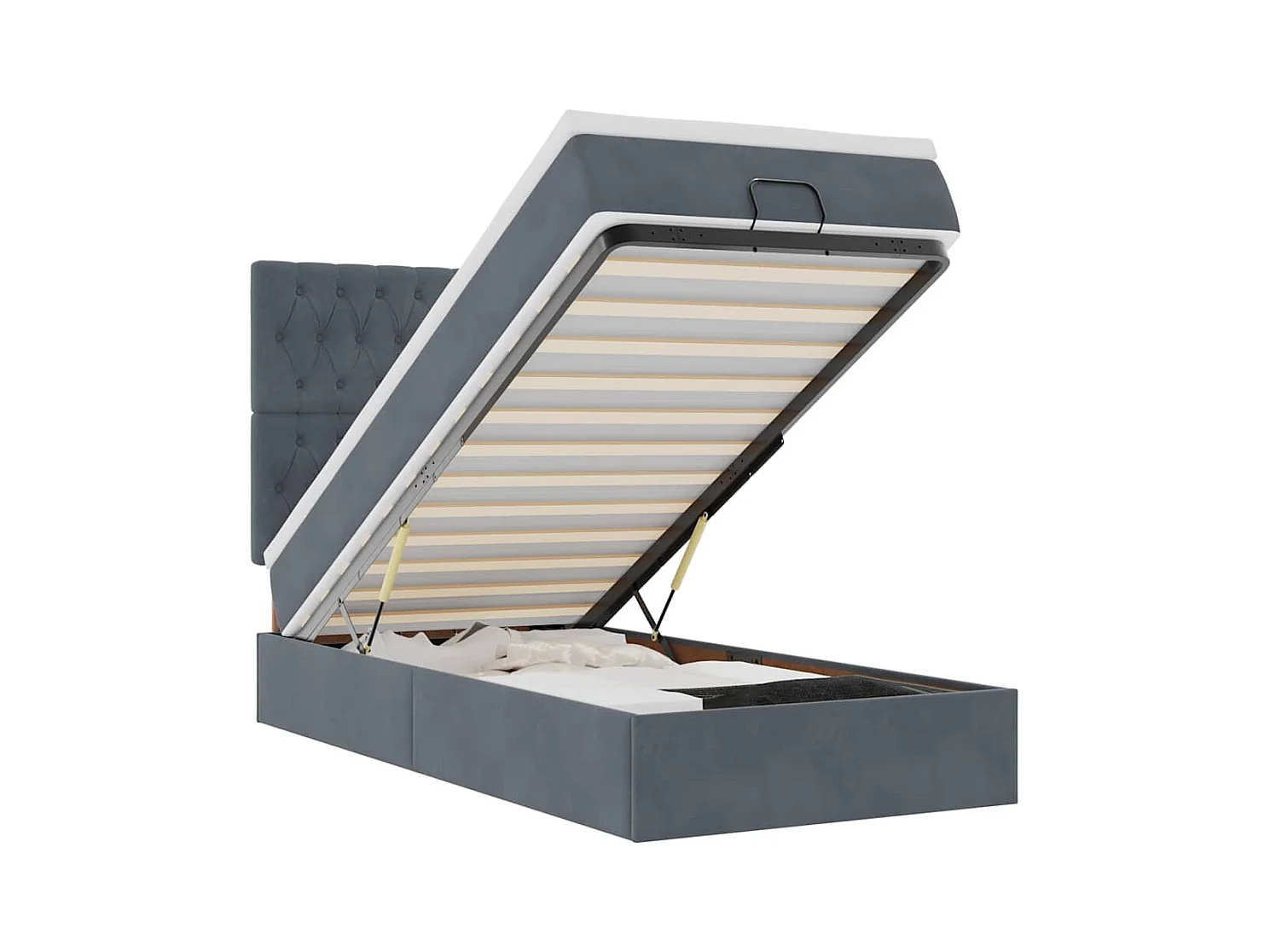Cadre de lit ottoman avec matelas gris foncé 90x190 cm velours