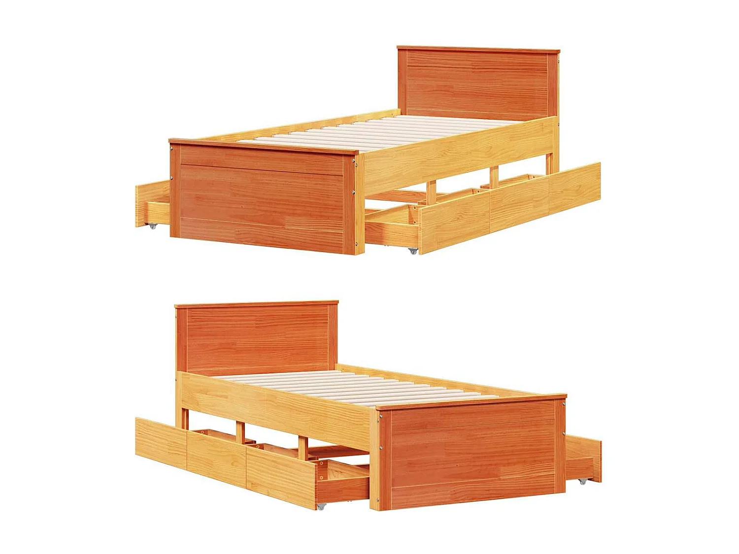 Massivholzbett ohne Matratze mit Kopfteil Wachsbraun 90x190 cm