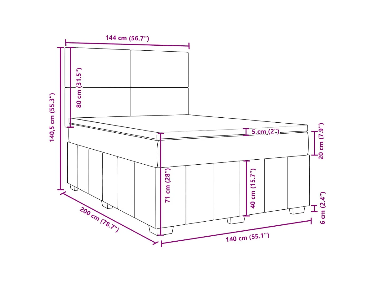 Boxspringbett mit Matratze Hellgrau 140x200 cm Stoff