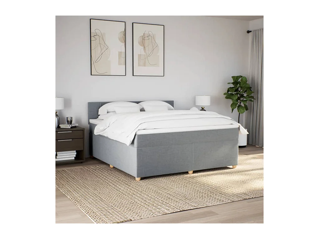 Cama box spring con colchón tela gris claro 180x200 cm