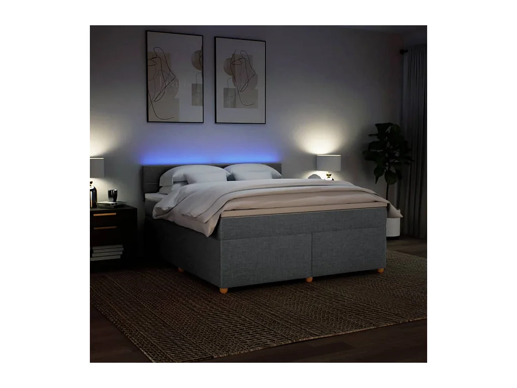 Cama box spring con colchón tela gris claro 180x200 cm