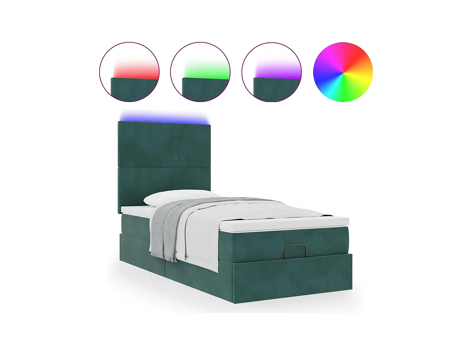 Ottoman-Bett mit Matratzen & LEDs Dunkelgrün 90x200 cm Samt