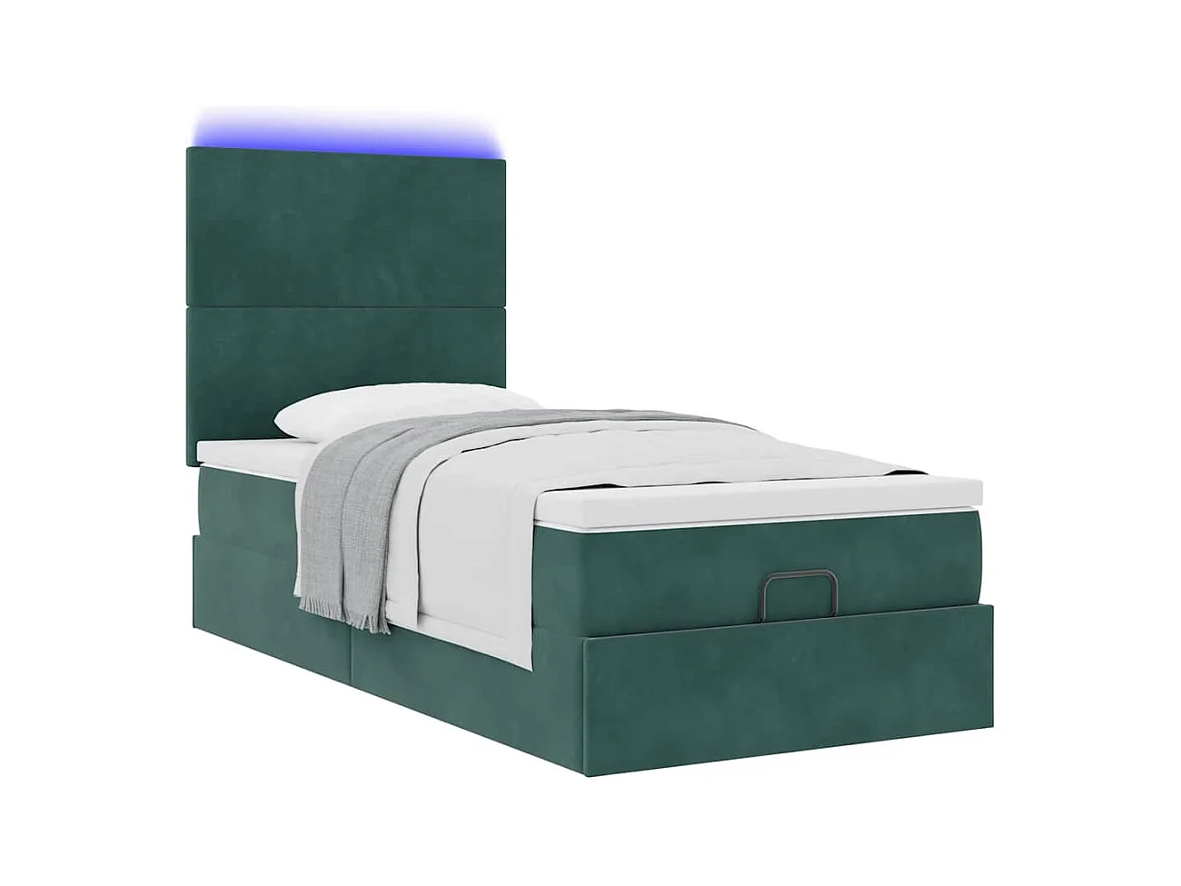 Ottoman-Bett mit Matratzen & LEDs Dunkelgrün 90x200 cm Samt