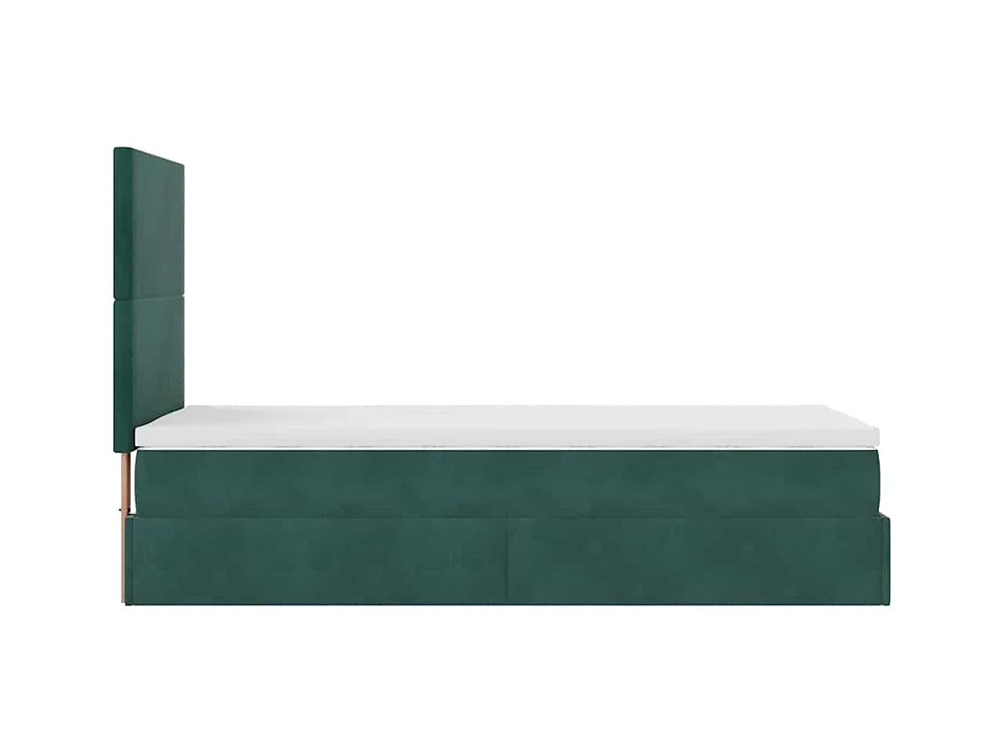 Ottoman-Bett mit Matratzen & LEDs Dunkelgrün 90x200 cm Samt