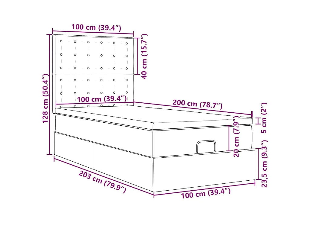 Struttura Letto Pouf con Materassi 100x200 cm Velluto