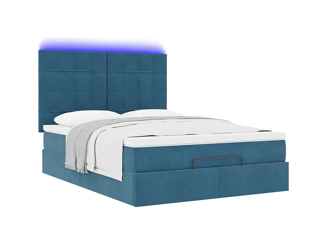 Cadre de lit ottoman avec matelas bleu foncé 140x190 cm velours