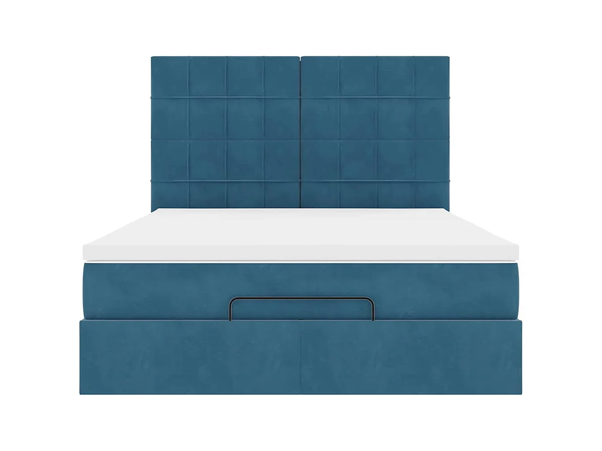Cadre de lit ottoman avec matelas bleu foncé 140x190 cm velours