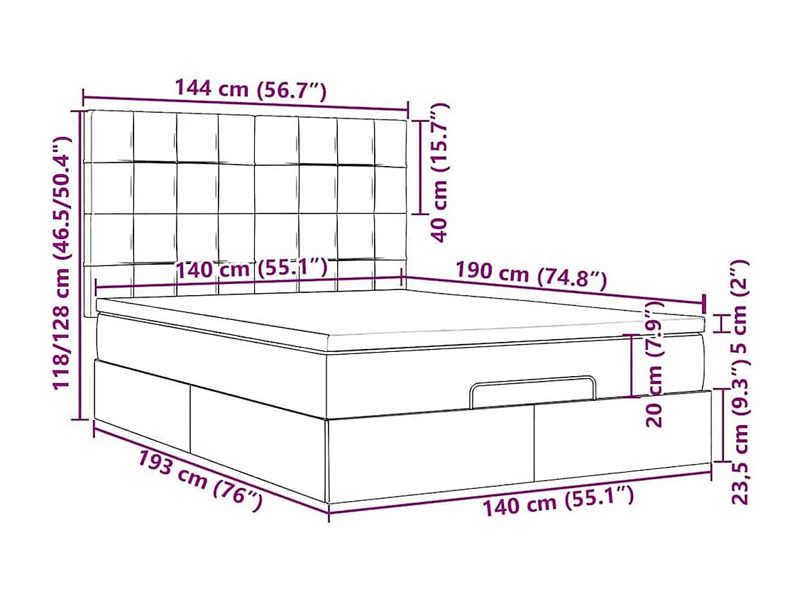 Ottoman bed met matrassen en LED's 140x190cm fluweel