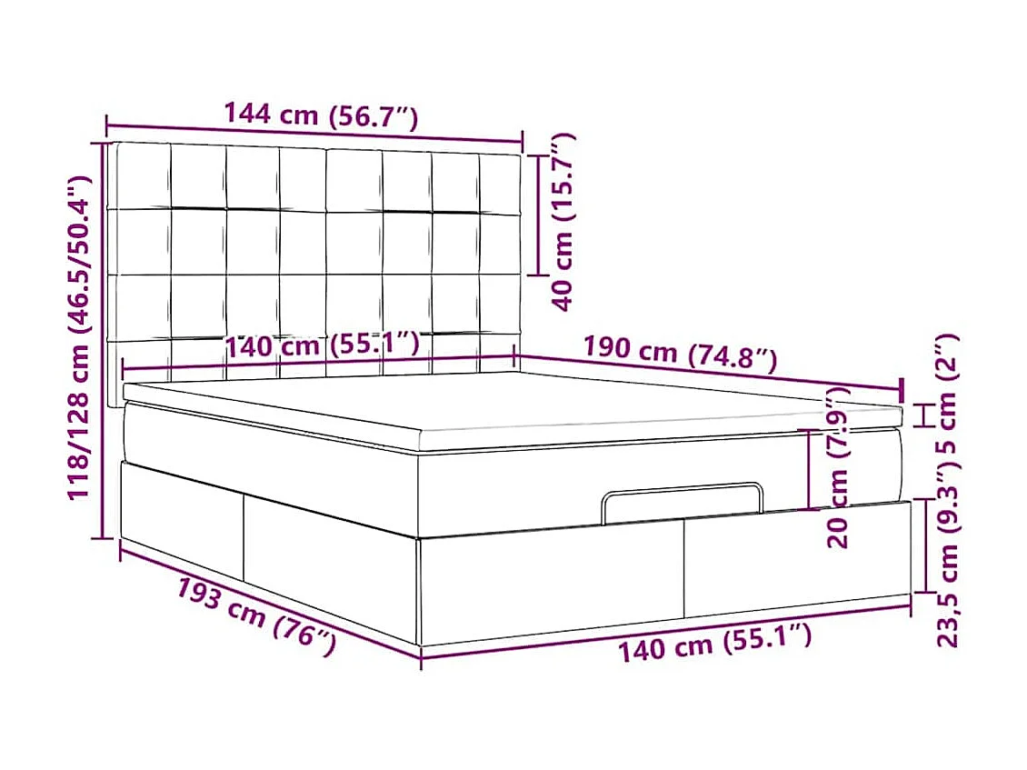 Ottoman bed met matrassen en LED's 140x190cm fluweel