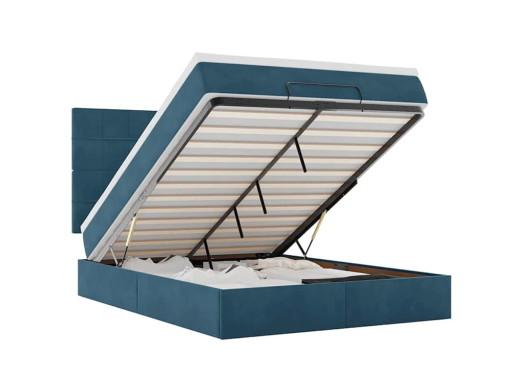 Cadre de lit ottoman avec matelas bleu foncé 140x190 cm velours