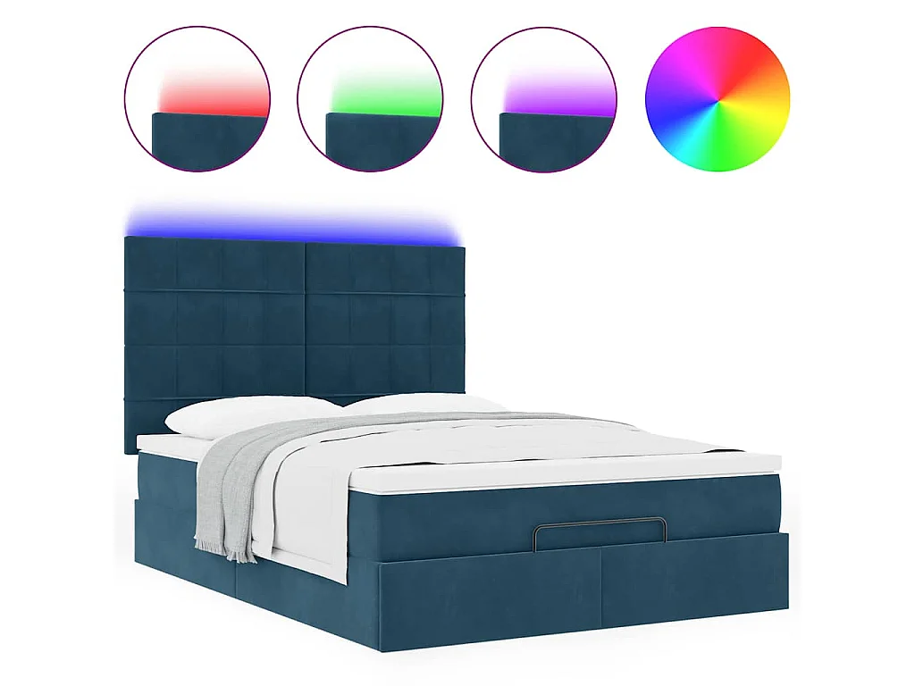 Cadre de lit ottoman avec matelas bleu foncé 140x190 cm velours