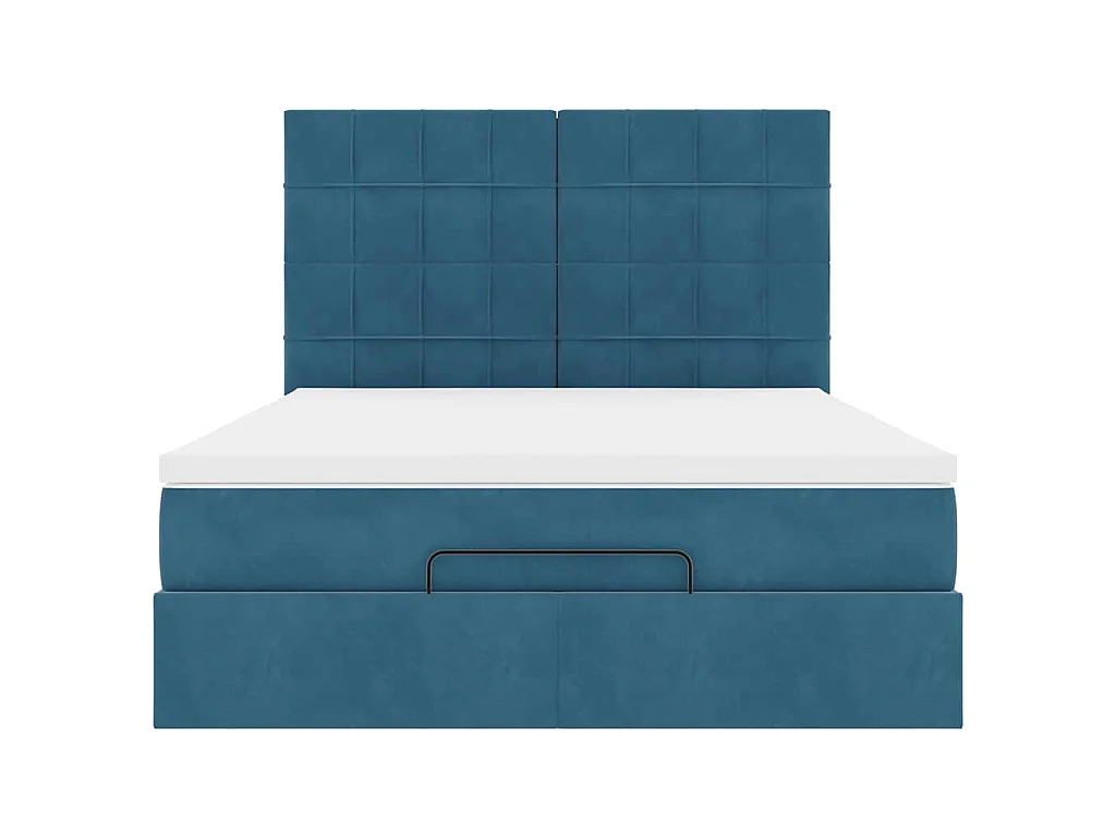 Cadre de lit ottoman avec matelas bleu foncé 140x190 cm velours