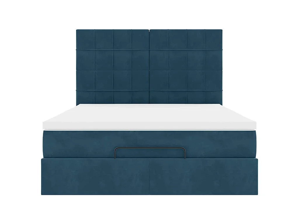 Cadre de lit ottoman avec matelas bleu foncé 140x190 cm velours