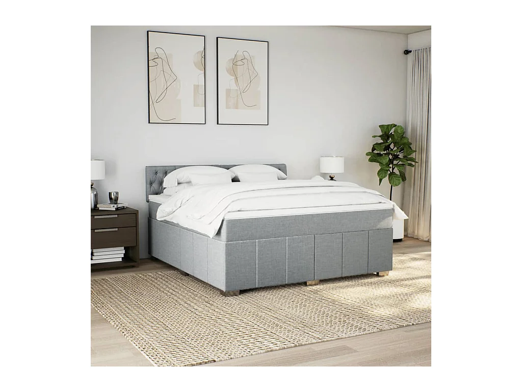 Boxspringbett mit Matratze Hellgrau 180x200 cm Stoff