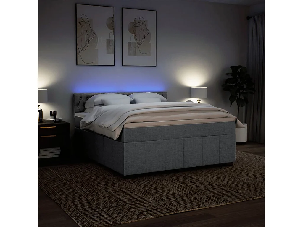 Cama box spring con colchón tela gris claro 180x200 cm