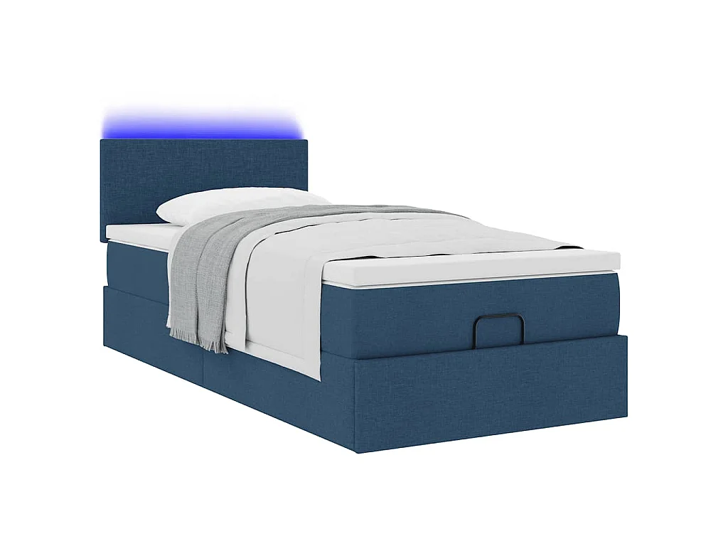 Struttura Letto Pouf con Materasso Blu 90x190 cm in Tessuto