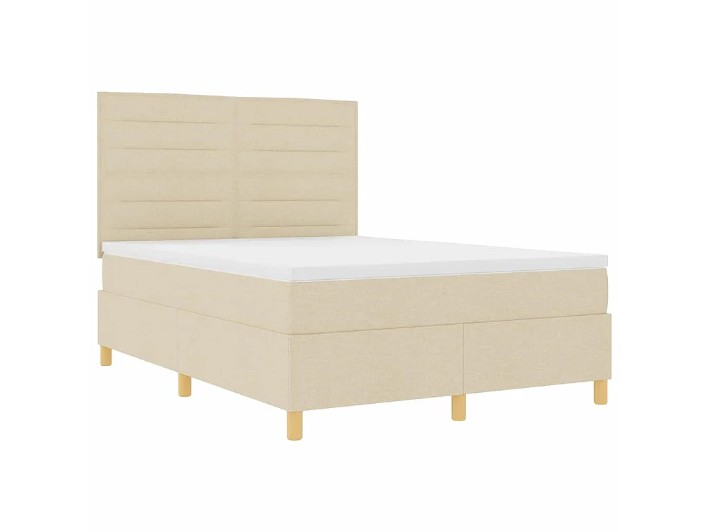 Lit à ressorts avec matelas Crème 140 x 190 cm tissu