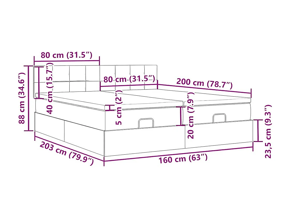 Cadre de lit ottoman avec matelas noir 160x200 cm velours