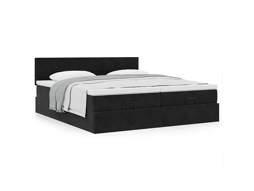 Struttura Letto Pouf con Materassi Nero 160x200 cm in Velluto