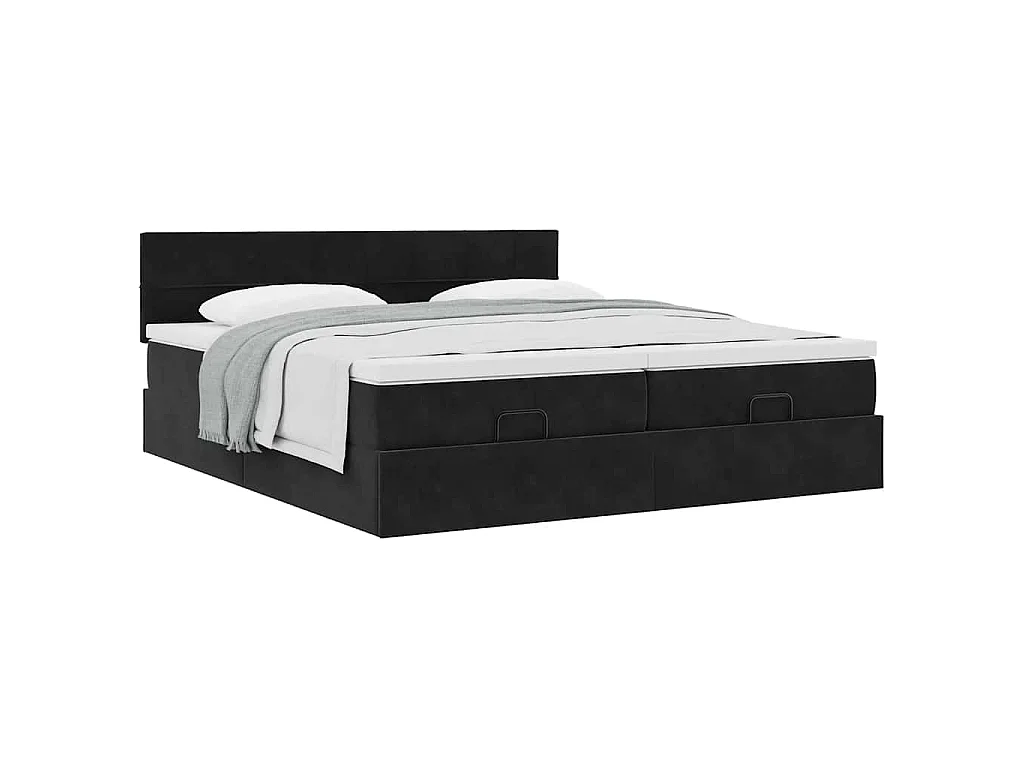 Struttura Letto Pouf con Materassi Nero 160x200 cm in Velluto